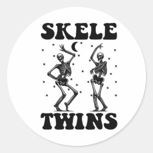 Adesivo Redondo Gêmeos Halloween Matando Skeletins ganha dança eng