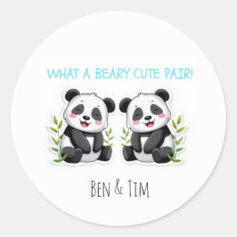 Adesivo Redondo Gêmeos Meninos, Urso Panda, Gêmeos Personalizados 