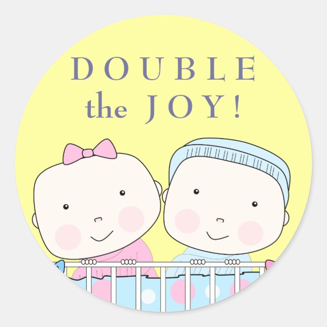 Adesivo Redondo Gêmeos no berço, na menina e no berbequim (Frente)