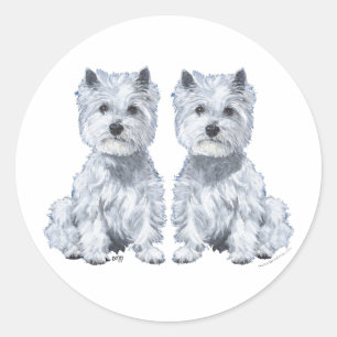 Adesivo Redondo Gêmeos West Highland White Terrier!