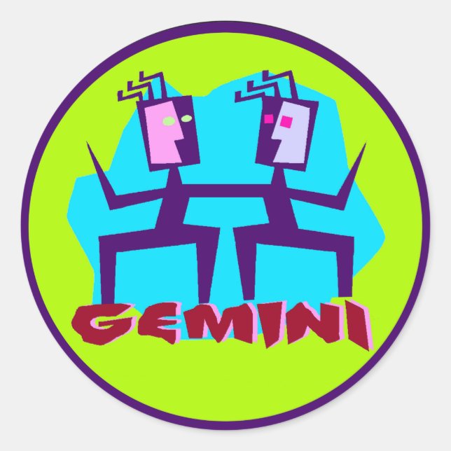 Adesivo Redondo Gemini Cartoon Zodiac Astrology design (Frente)