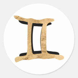 Adesivo Redondo Gemini Gêmeos símbolo zodíaco textura dourada pret