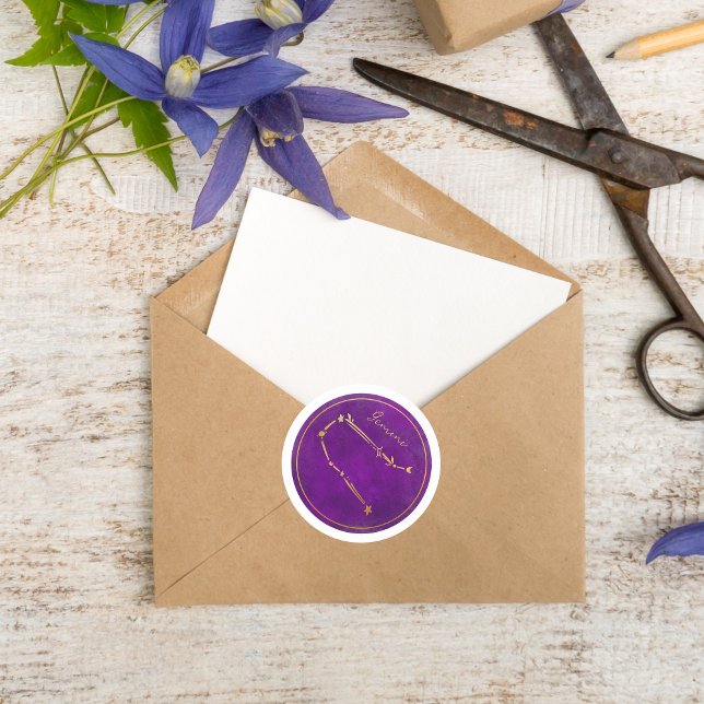 Adesivo Redondo Gemini Gold Foil Zodiac - Símbolo Constelação (Criador carregado)