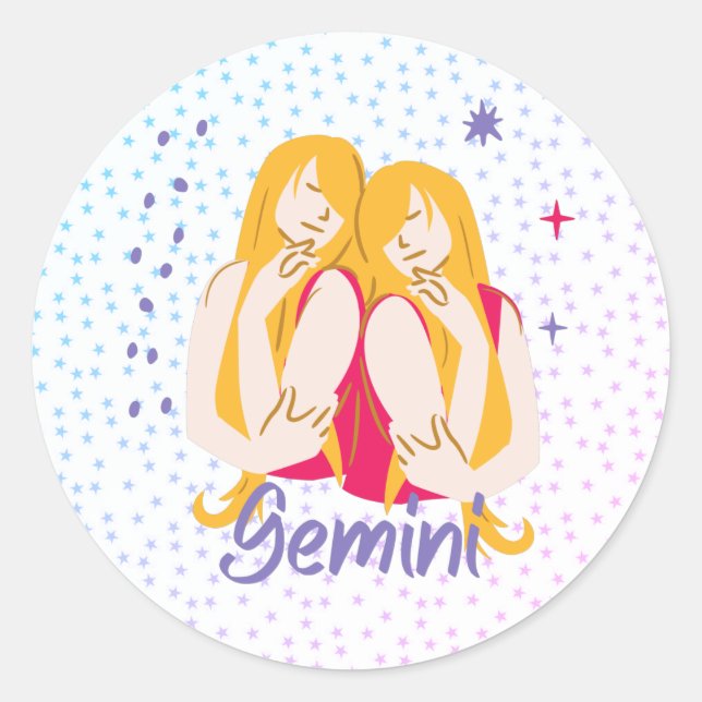 Adesivo Redondo Gemini Moderno Twins Zodiac (Frente)