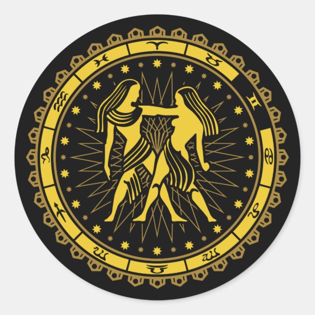 Adesivo Redondo Gemini - Símbolo Zodíaco - Símbolo - Horoscópio (Frente)