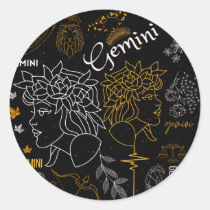 Adesivo Redondo Gemini Sinal Zodiac Horoscope Design