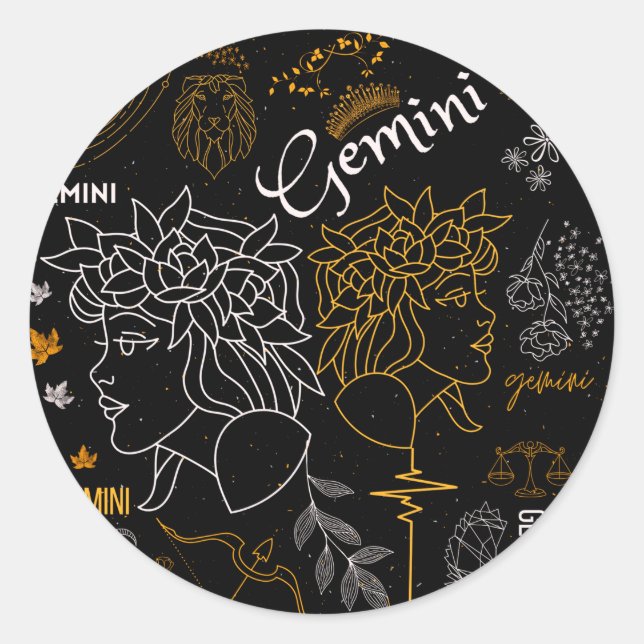 Adesivo Redondo Gemini Sinal Zodiac Horoscope Design (Frente)