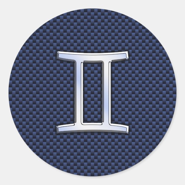 Adesivo Redondo Gemini - Sinal Zodiac no Estilo de Fibra Azul de C (Frente)