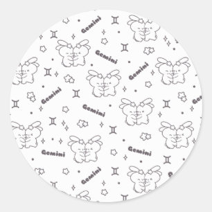 Adesivo Redondo Gemini Twin Bunnies Abraça o Padrão Zodiac