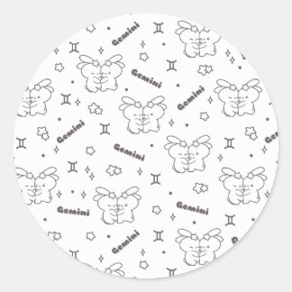 Adesivo Redondo Gemini Twin Bunnies Abraça o Padrão Zodiac