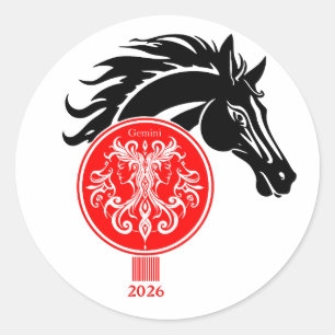 Adesivo Redondo Gemini x Ano do Cavalo 2026