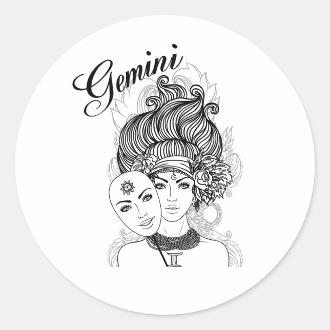 Adesivo Redondo Gemini Zodiac Design (Frente)