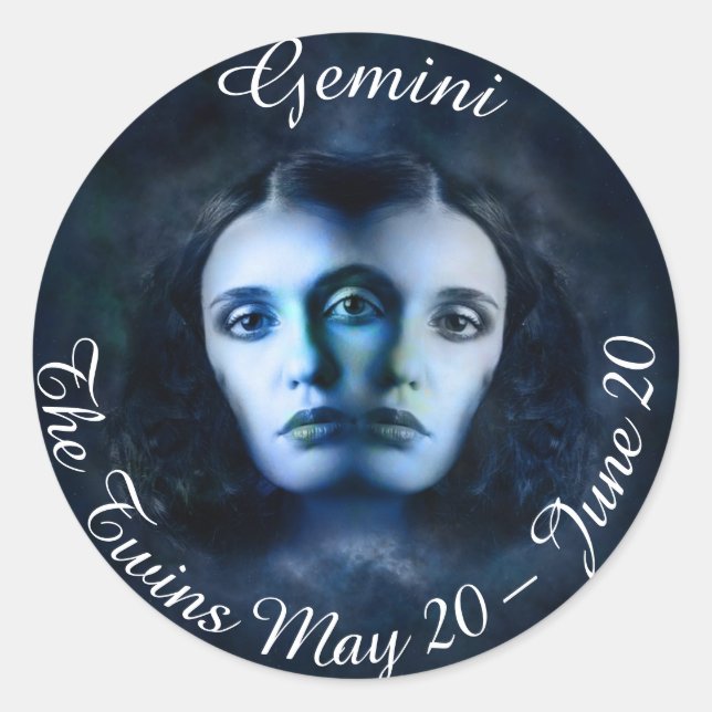Adesivo Redondo Gemini Zodiac Horoscope Mystical Twins Sticker (Frente)