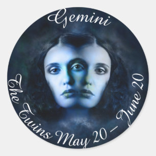 Adesivo Redondo Gemini Zodiac Horoscope Mystical Twins Sticker