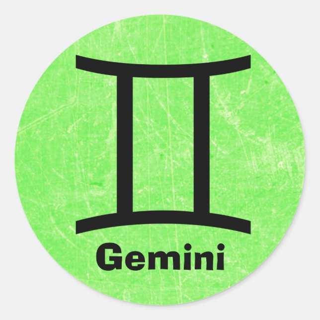 Adesivo Redondo Gemini Zodiac - Símbolo Horoscópico - Verde limão (Frente)