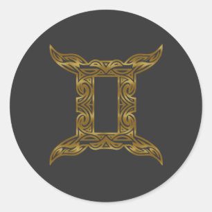 Adesivo Redondo Gemini Zodiac - Tribal Dourado