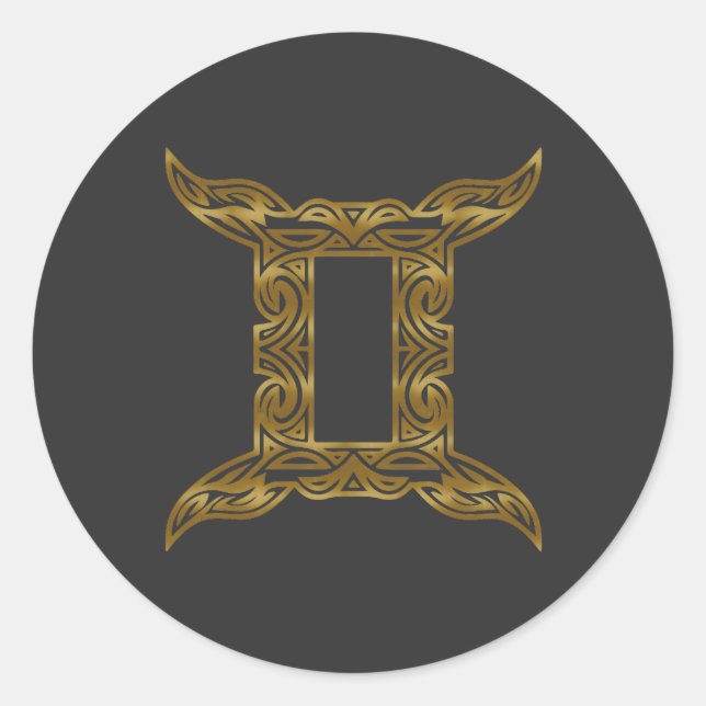 Adesivo Redondo Gemini Zodiac - Tribal Dourado (Frente)
