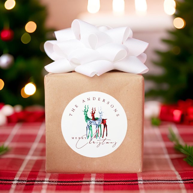 Adesivo Redondo Gemstone Crystal Reindeer Feliz Natal (Criador carregado)