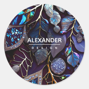 Adesivo Redondo Gemstones Cristais Iridescentes, Azul, Lavanda