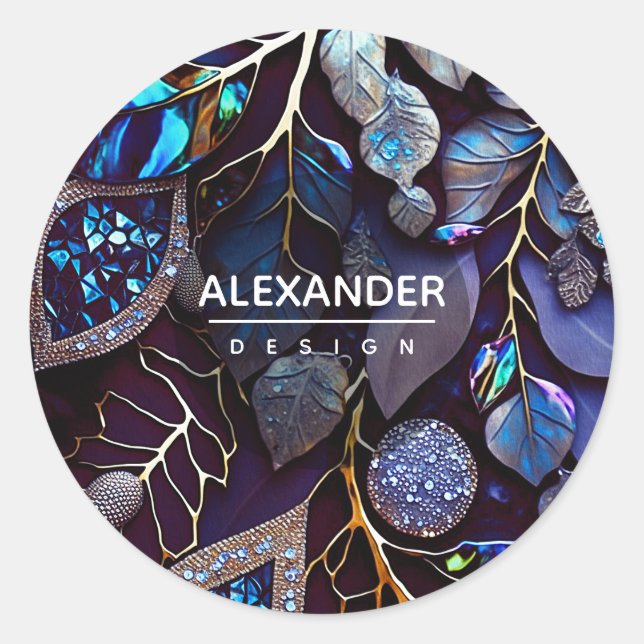 Adesivo Redondo Gemstones Cristais Iridescentes, Azul, Lavanda (Frente)