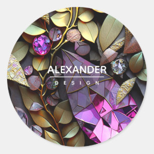 Adesivo Redondo Gemstones Cristais Iridescentes, Rosa,Fuchsia,Dour