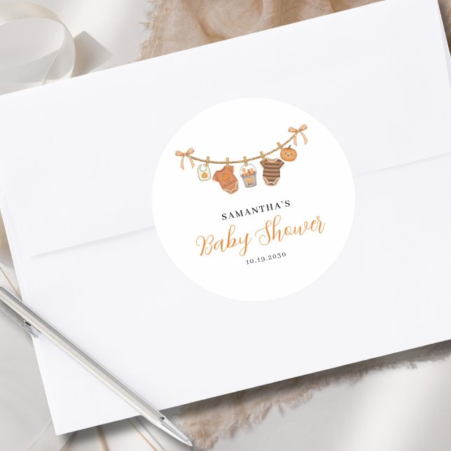 Adesivo Redondo Gender Neutral Clothesline Halloween Baby Shower  (Criador carregado)