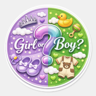 Adesivo Redondo Gender Reveal Party Sticker – Girl or Boy?