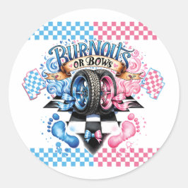 Adesivo Redondo Gender Reveal Pink and Blue Bows and Tires