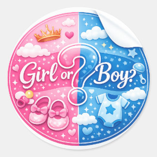 Adesivo Redondo Gender Reveal Sticker – Girl or Boy?