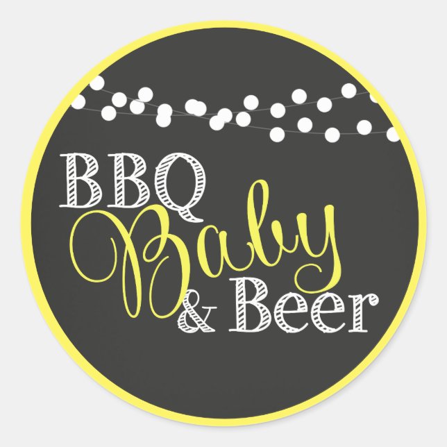 Adesivo Redondo Gênero Bebê CHURRASCO amarelo neutro Chá de fralda (Frente)