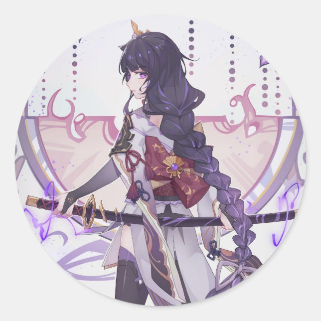 Adesivo Redondo Genshin impact Baal sakura leaves (Frente)