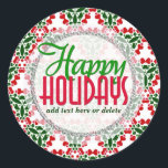 Adesivo Redondo Geo Country Love Christmas Gift label Sticker<br><div class="desc">Adesivos de acabamento brilhante personalizáveis | Padrão cardíaco de amor festivo vermelho em cores de Natal de vermelho, verde e branco. Personalize este adesivo redondo personalizável com suas saudações ou nome e detalhes de endereço. Também é perfeito para usar esses adesivos brilhantes de Natal como etiquetas de presentes, colar em...</div>