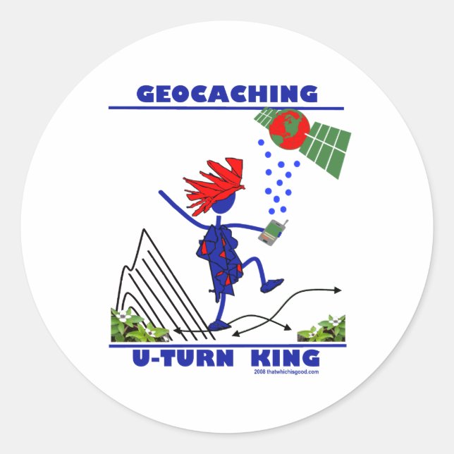 Adesivo Redondo Geocaching U Turn King (Frente)
