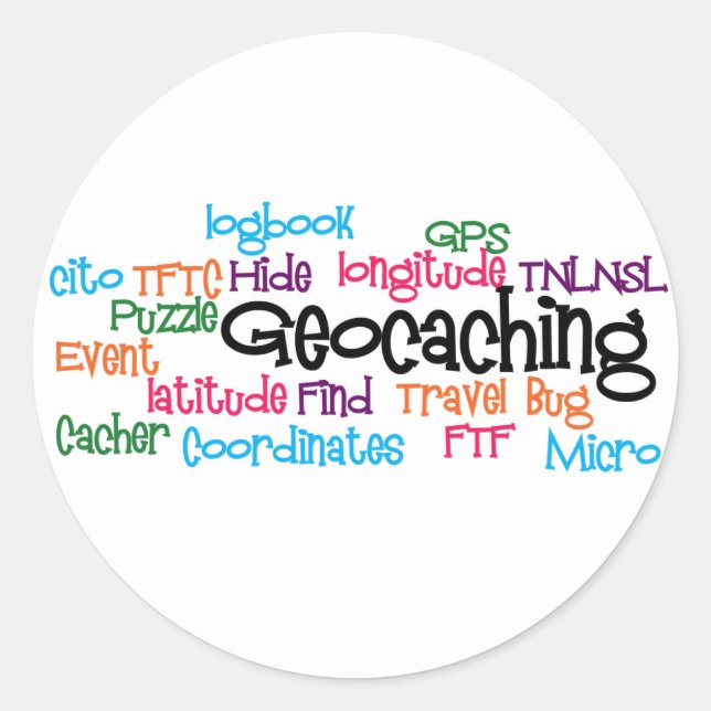 Adesivo Redondo Geocaching Word Collage (Frente)