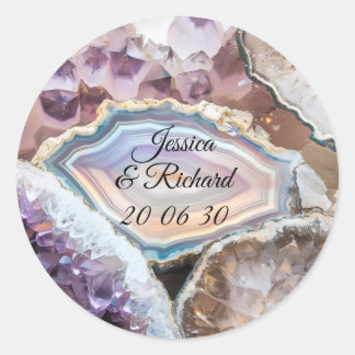 Adesivo Redondo Geode Crystal Wedding Personalized Sticker