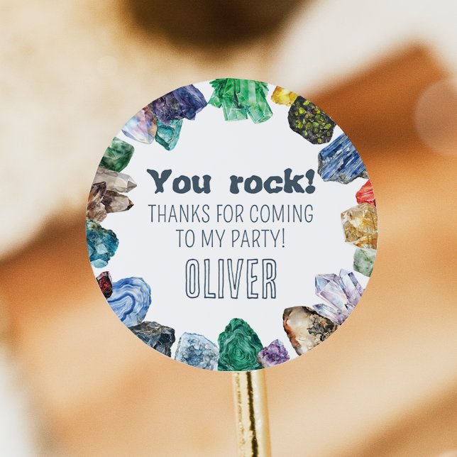 Adesivo Redondo Geology Birthday Rocks Dig Party Stickers (Criador carregado)