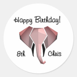 Adesivo Redondo Geometragem Elephant Head Birthday Age and Name