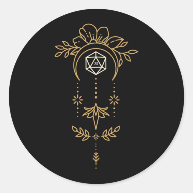 Adesivo Redondo Geometria Sagrada D20 Dice Tabletop RPG (Frente)