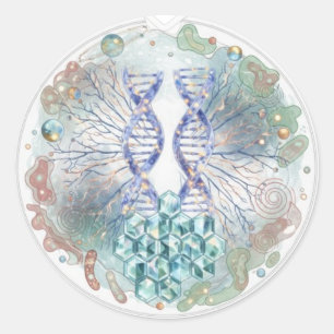 Adesivo Redondo Geometria Sagrada DNA Hélice Cristal Arte Ciência