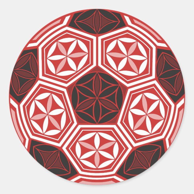 Adesivo Redondo geometria sagrada do futebol vermelho (Frente)
