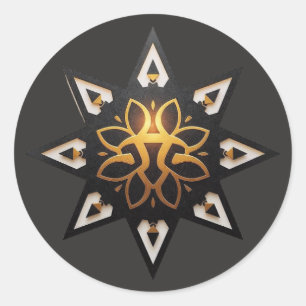 Adesivo Redondo 🌟 Geometria Sagrada Mandala - Ouro Star