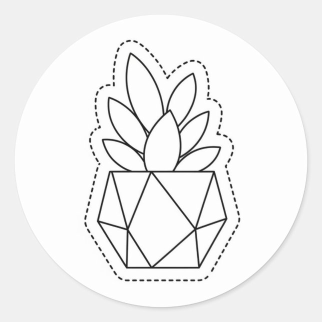 Adesivo Redondo Geometric Succulent Plant in Pot Line Art Sticker  (Frente)