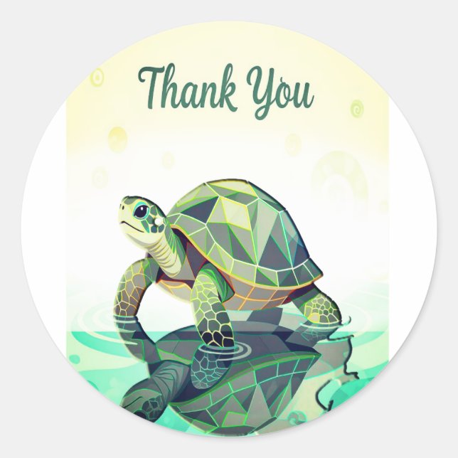 Adesivo Redondo Geometric Turtle “Thank You” Sticker – Modern Ocea (Frente)