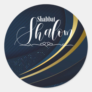 Adesivo Redondo Geométrico Azul Escuro Dourado Linha Shabat Shalom