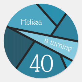 Adesivo Redondo Geométrico do Teal do Abstrato de Nome Personaliza