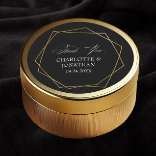 Adesivo Redondo Geométrico Dourada Elegante Obrigado Favor De Casa