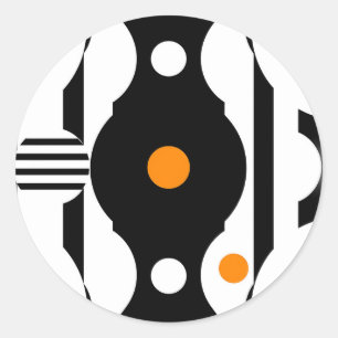 Adesivo Redondo Geométrico Retro Mod Preto Laranja