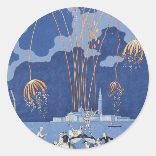 Adesivo Redondo George Barbier Fireworks Em Veneza 1924 (Frente)