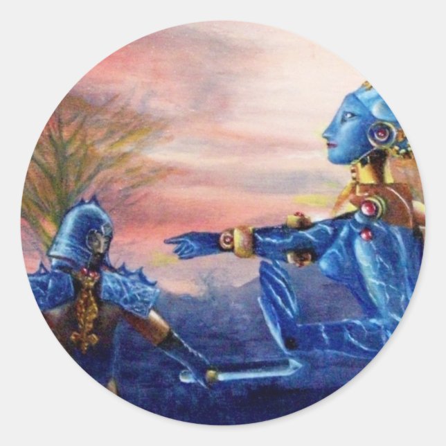 Adesivo Redondo GEORGE DE santos E DRAGÃO DE ALIENÍGENA (Frente)