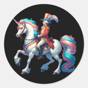 Adesivo Redondo George Washington Cavalgando Um Unicórnio 4 De Jul